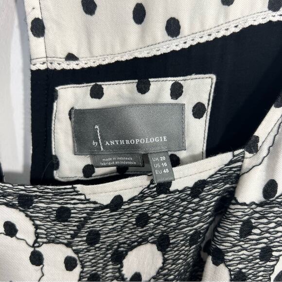 ANTHROPOLOGIE by Jane Black White Textured Floral Babydoll Dress Size 16 - Picture 12 of 16